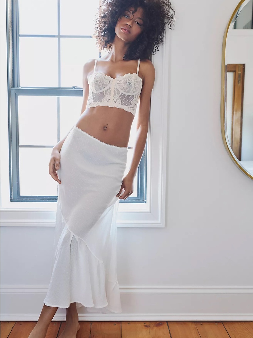 Free People Intimately Sweet On You Bias-Cut White Maxi Slip Skirt Sheer Boho XS
